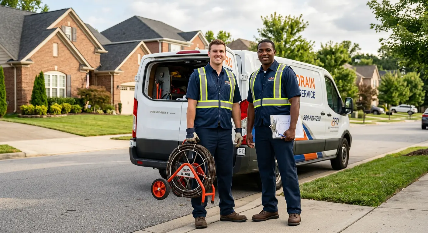 Sewer and drain service team with equipment ready for work in Milliken