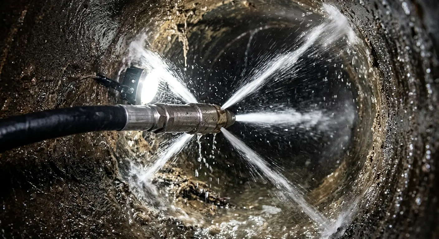 High-pressure hydro jetting nozzle cleaning sewer pipe for Sewer Cleanout in Milliken